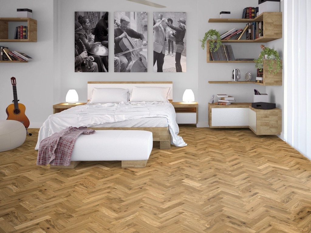 Timba Herringbone Engineered Oak Parquet Flooring, Matt Lacquered, 100x3x400 Mm image